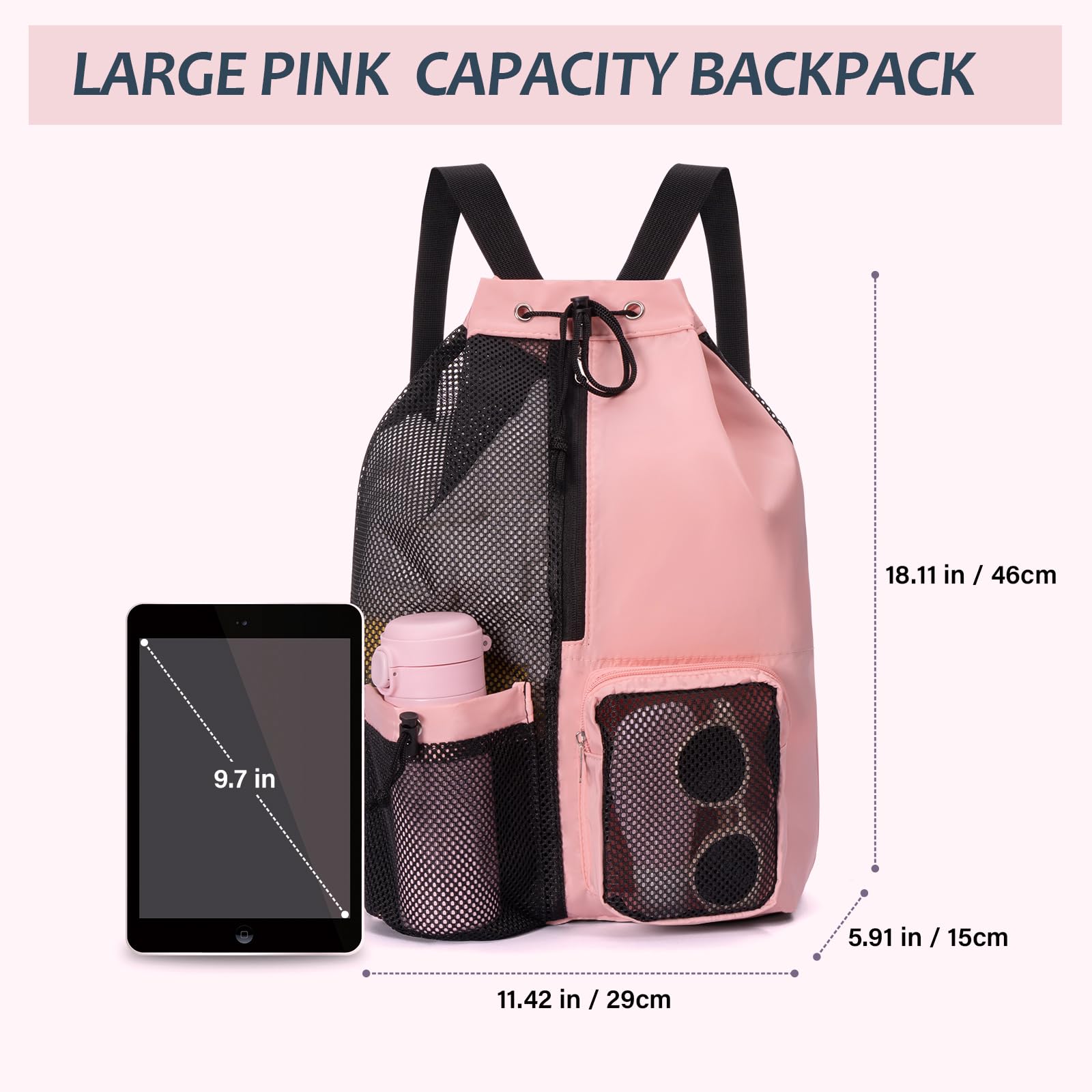 Sac Piscine Résistant à l'eau Sac Cordon Séparation Humide et Sèche, Sac de Sport en Maille Sac à Dos Sportif pour La Natation, Sacs à Dos pour Enfants Adultes Natation Gym Plage Sport