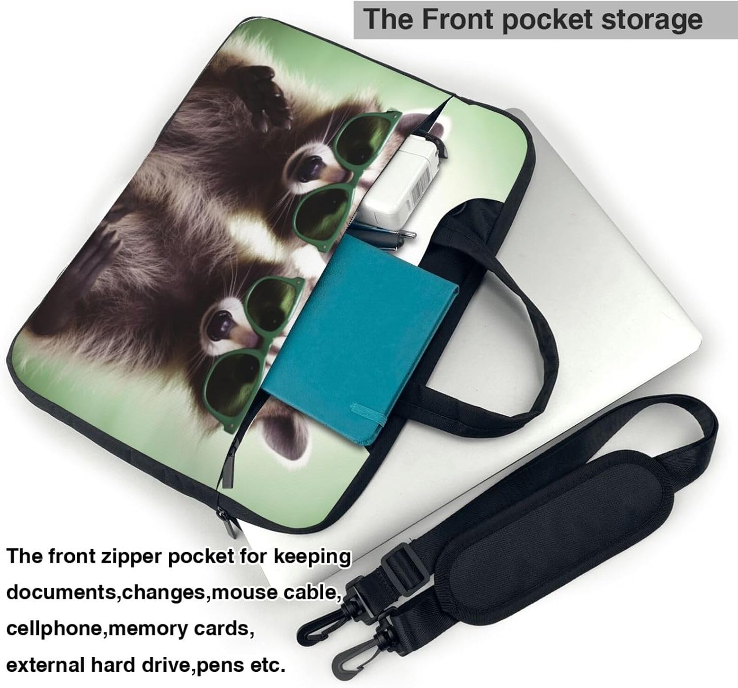 Laptop Bag Funny Raccoon Green Sunglasses Messenger Shoulder Bag for Laptop or Tablet Carrying Case image 4