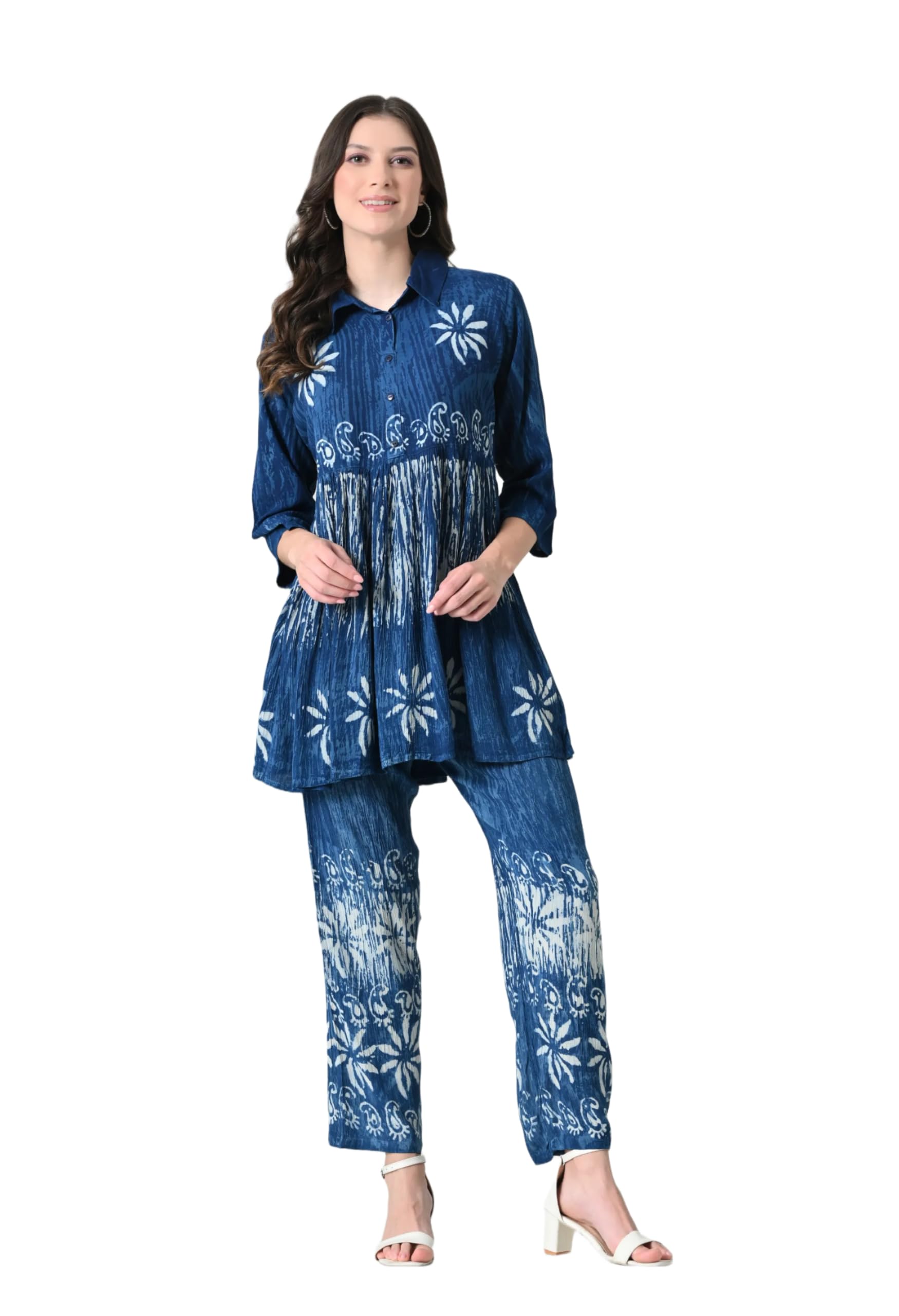 Women's Floral Print Loungewear Set, Mint Green, Tie-Sleeve Top with Ankle-Length Pants-picture-52