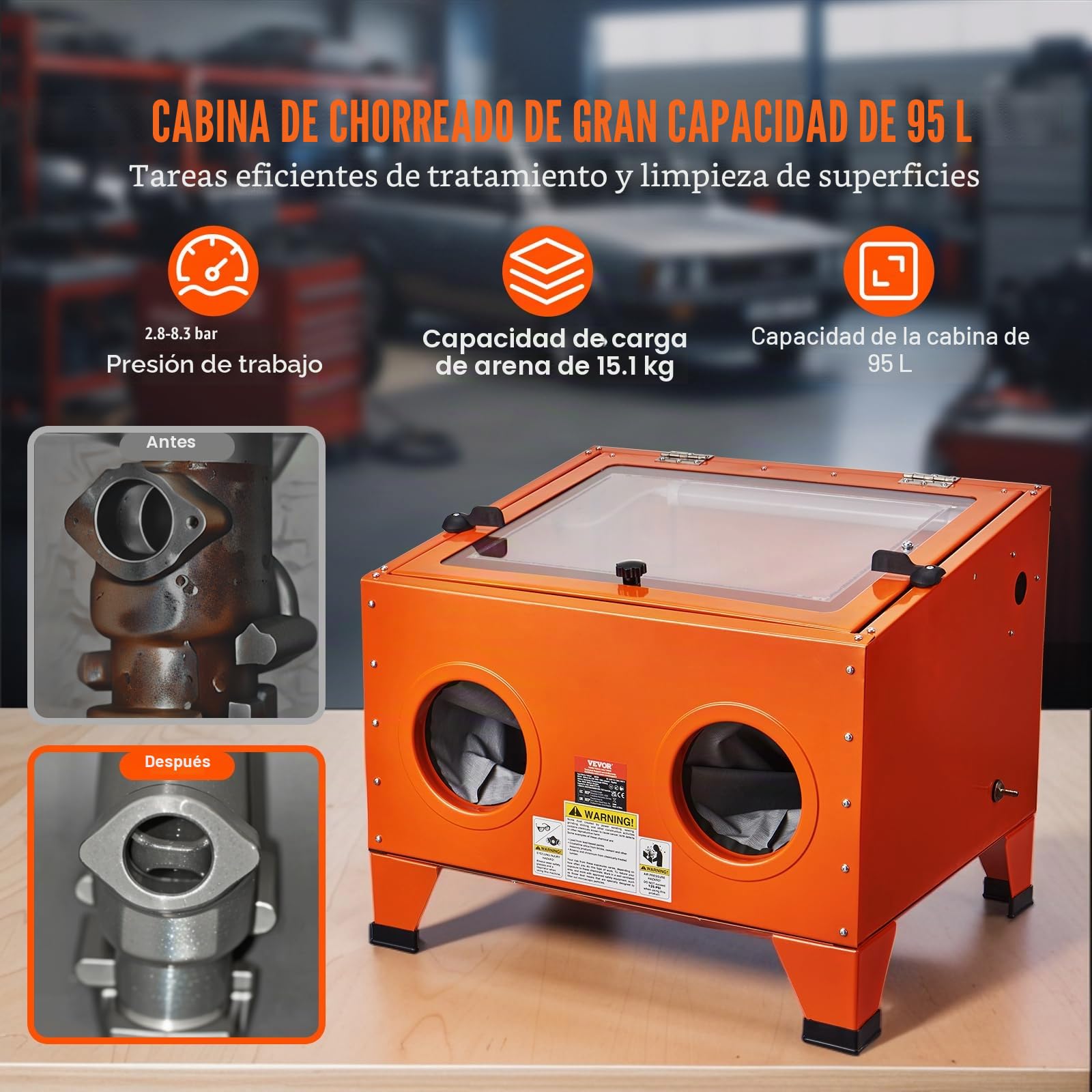 VEVOR Gabinete de chorro de arena, gabinete de chorro de arena portátil de 25 galones de 40 a 120 PSI, chorro de arena de acero resistente con pistola de chorro de arena y 4 boquillas de cerámica