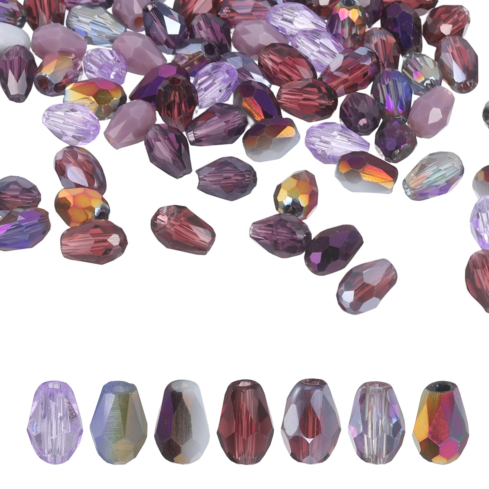 sourcing map 200 PCS Teardrop Crystal Glass Beads, 4x6mm Faceted Shape Crystal AB for Necklace Bracelet Earrings DIY Jewelry Crafts Making Supplies, Purple