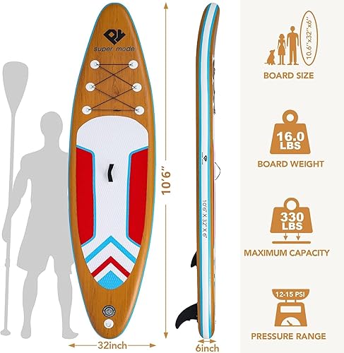 Miniatura 3 de Tabla inflable de remo de pie de 10 pies 6 pulgadas x 32 x 6 pulgadas con accesorios de SUP de primera calidad, mochila, paleta ajustable, cubierta