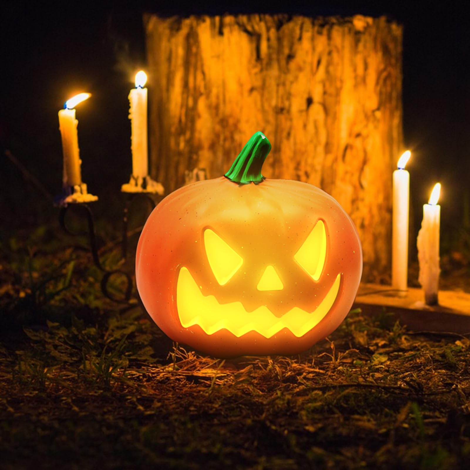 Set 3 Lanterne Di Zucca Luminose A LED - Decorazione Halloween E Autunnale, In Resina