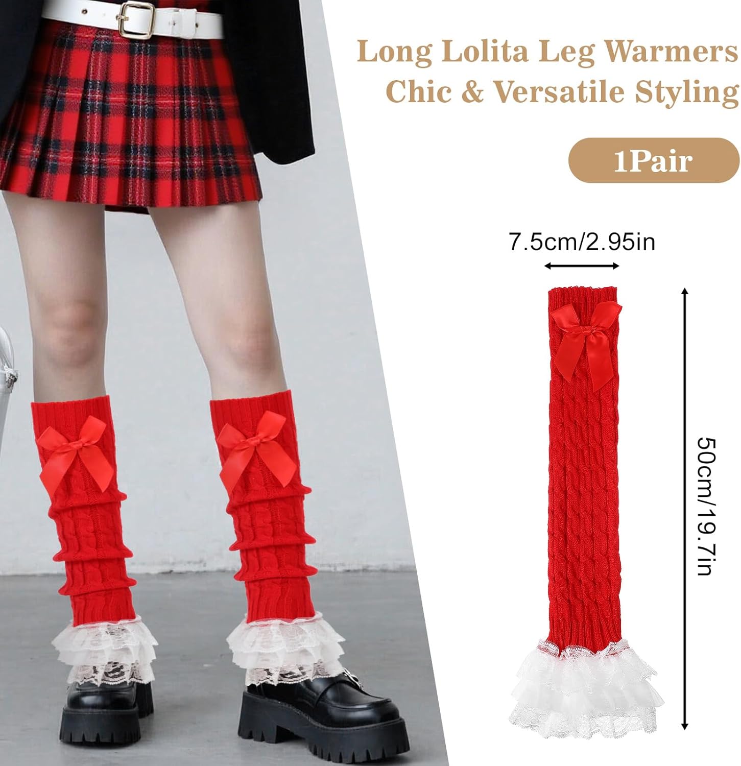 Women's Y2K Bow Front Lace Trim Leg Warmers Lolita Harajuku Leg Cover Bowknot Ruffle Layered Legs Warmer Kawaii Legs Warmer - Image 2