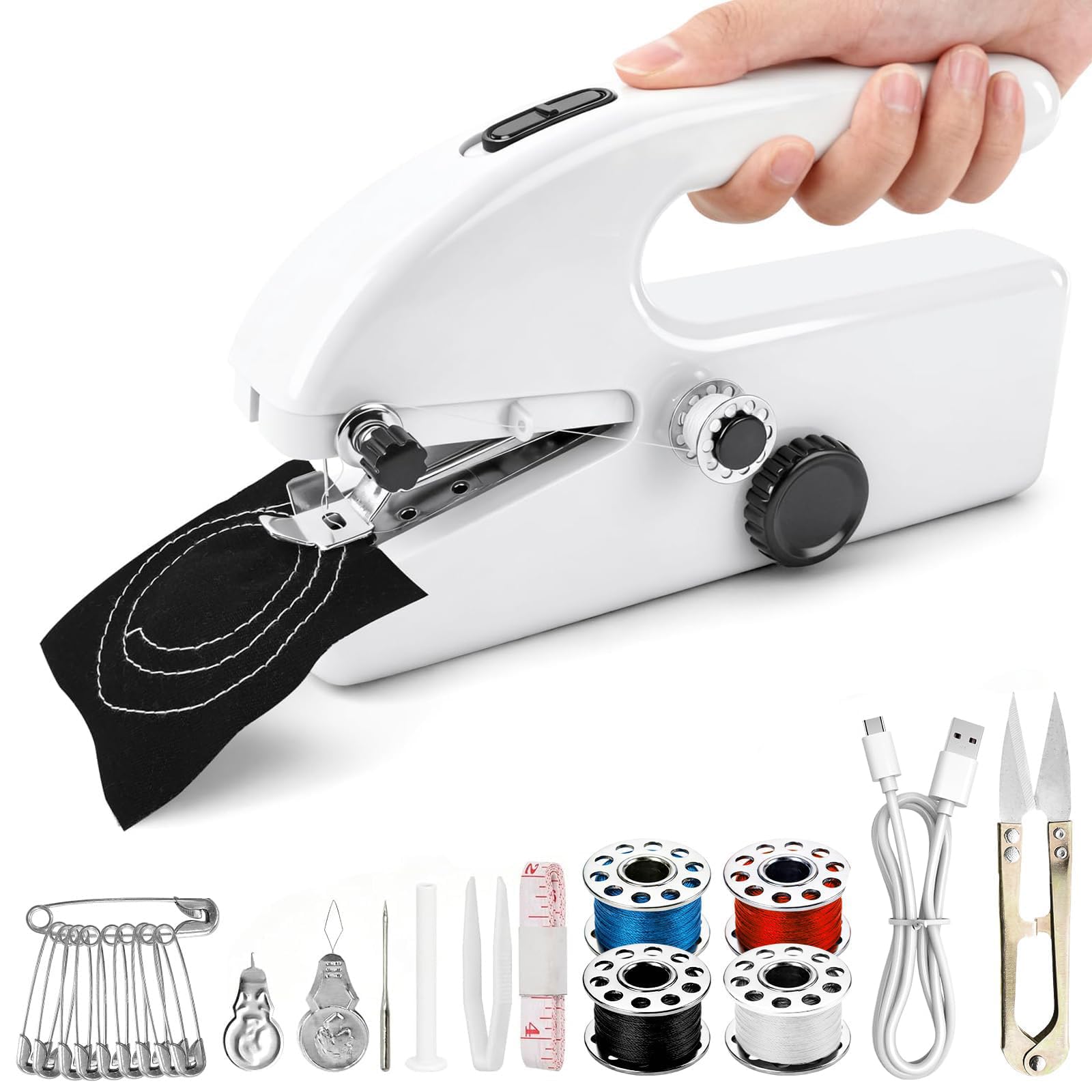 Macchina da Cucire, macchina cucire portatile, Macchina per Cucire con Accessori per Cucire, Mini cucitrice per tessuti per Abbigliamento, Feans, Tende e Artigianato
