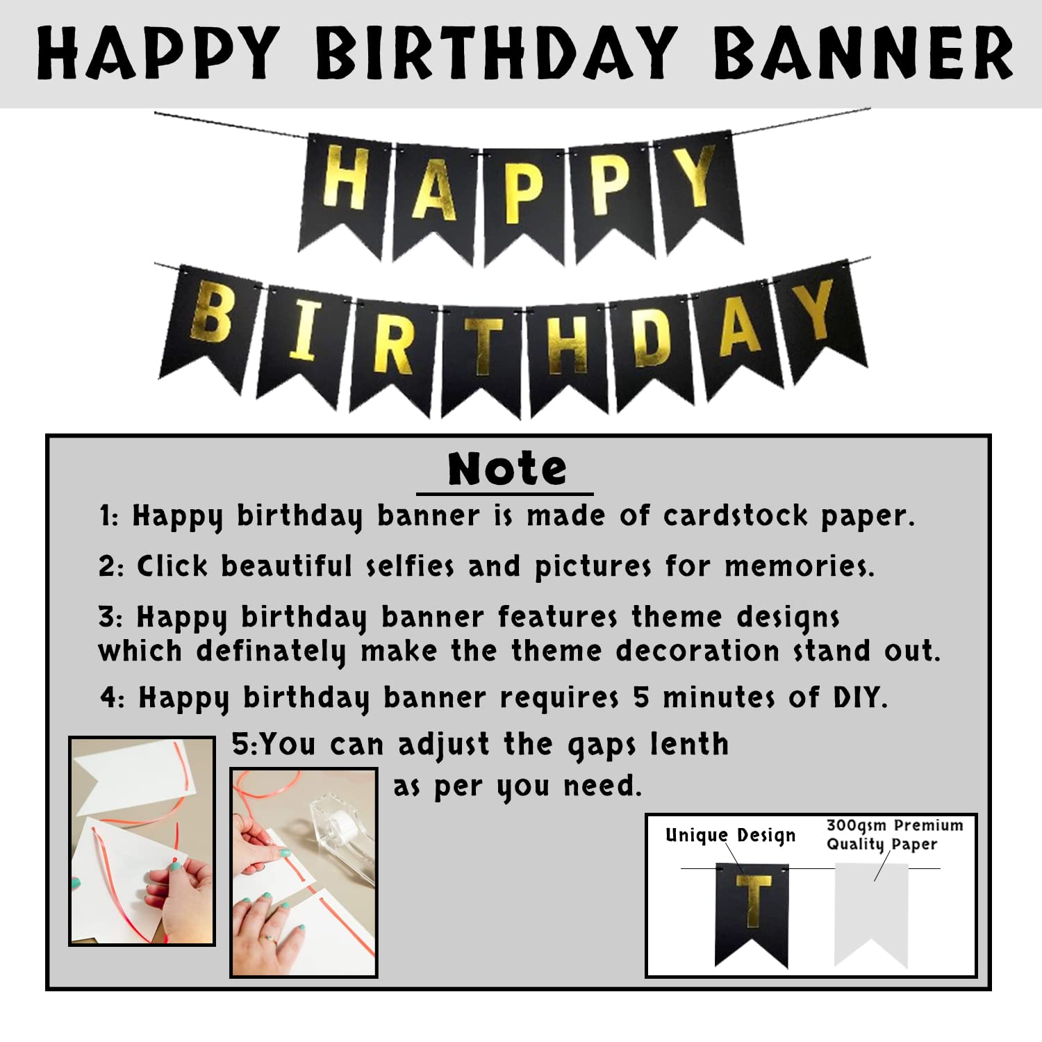 Party Propz Cardstock Birthday Decoration Items-69 Pcs,Happy Birthday Decoration|Birthday Decoration Items For Husband,Wife|Women,Men Birthday Decoration Items|Golden,Black Birthday Decorations Kit 1