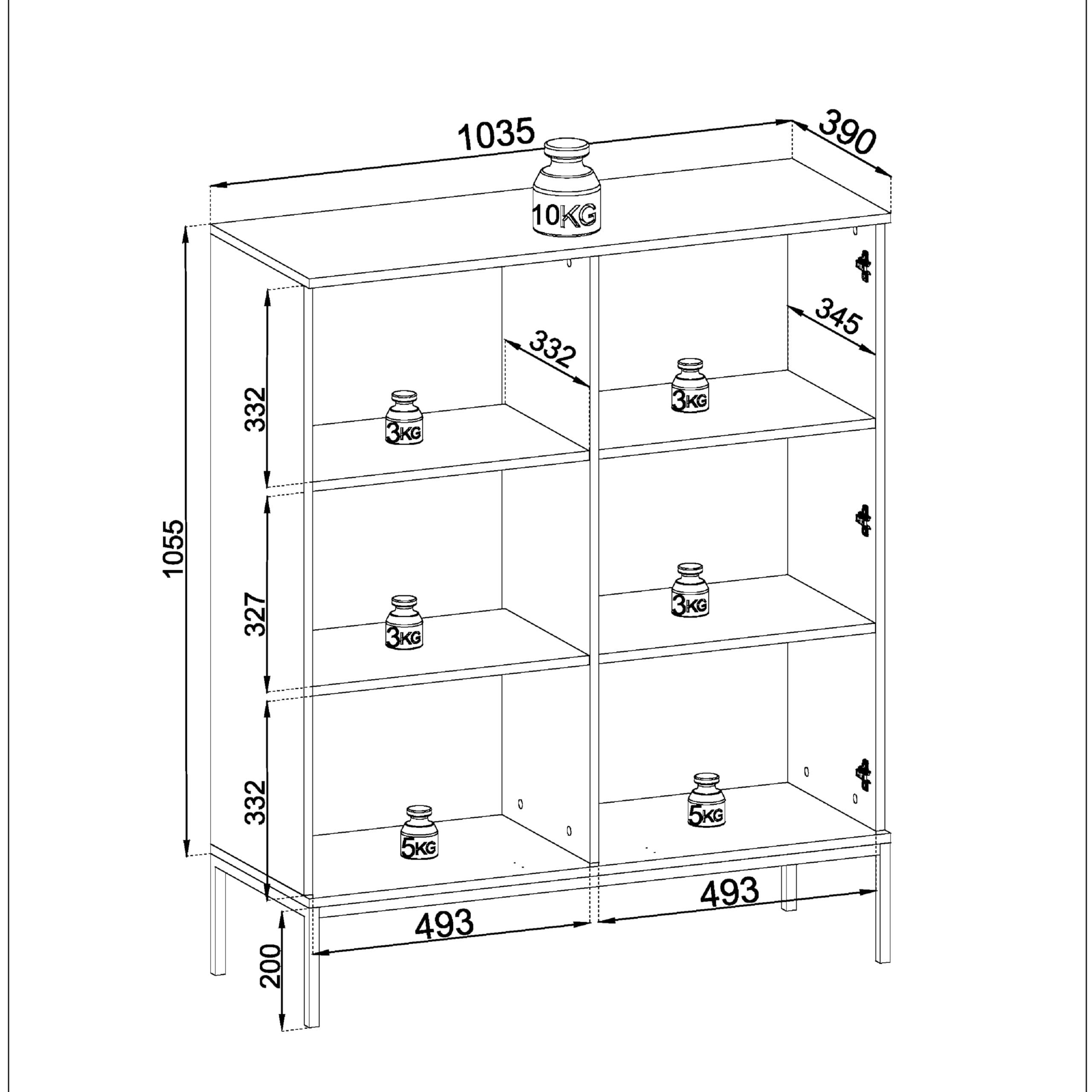 Komodee Laval WT104 - Vitrine mit LED Beleuchtung, Kaschmir, Breite 104 cm, Höhe 126 cm, Tiefe 39 cm