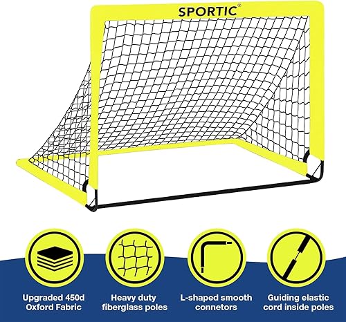 Miniatura 6 de Paquete de 2 redes de fútbol de 4 x 3 pies, porterías de fútbol para practicar niños para interiores y exteriores. Red de fútbol portátil con bolsa