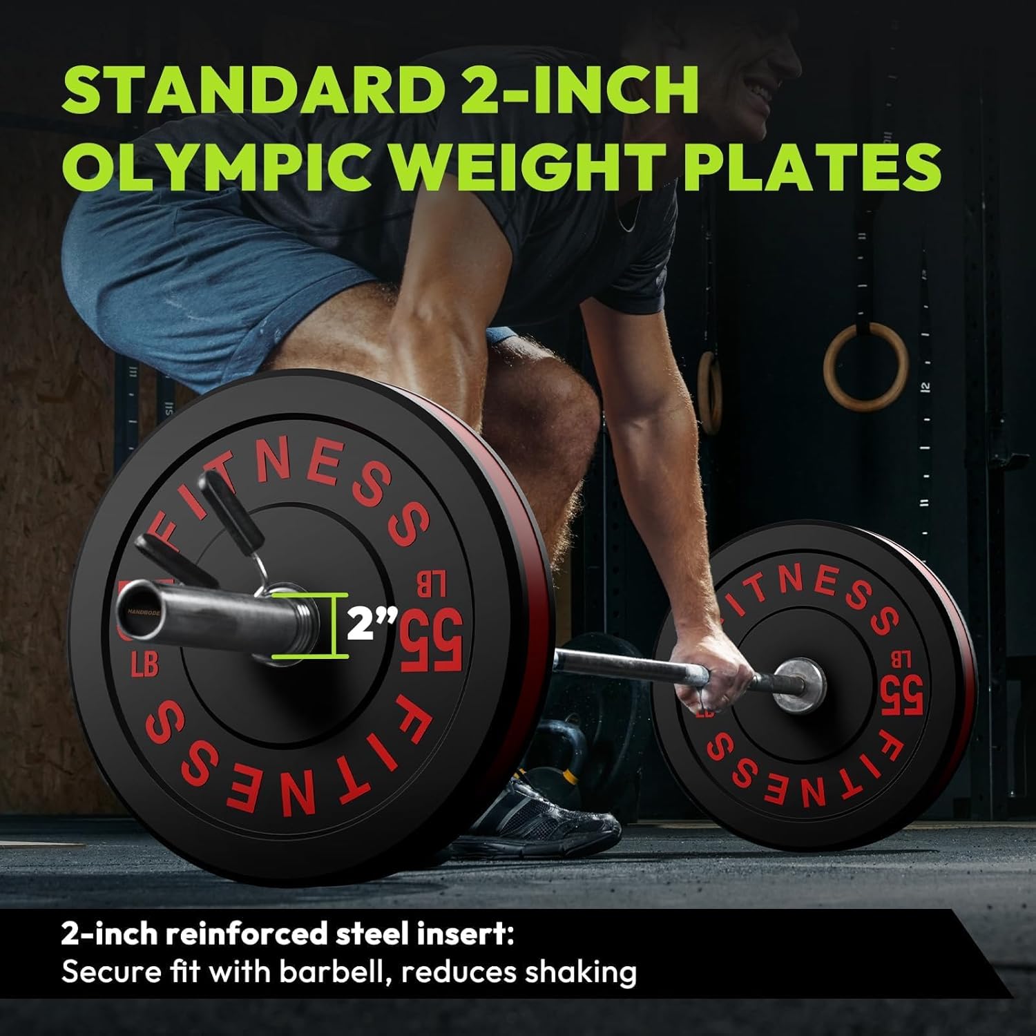 HANDBODE 2-Inch Weight Plates High Bounce, Olympic Bumper Plate Set 45/100/160/190/260/300lb, Colored Weight Plates Set for Home Gym, Barbell Weights Rubber Strength Training Plate for Weight Lifting