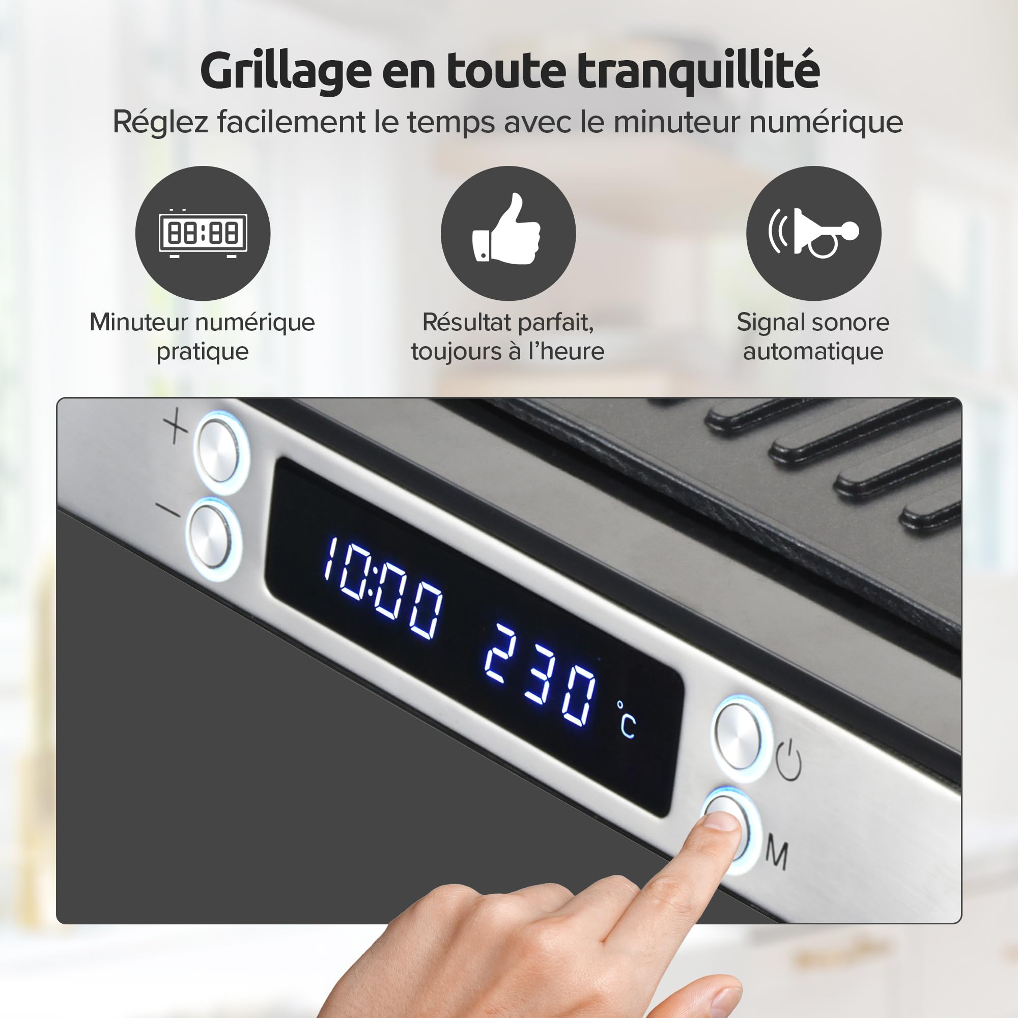 Olvy Appareil à Croque-Monsieur XXL, 2000W, Sandwichmaker, Machine a Panini, 3-en-1, Gaufrier & Grille de Contact, Plaques Antiadhésives, Ouverture 180°, Température Réglable, Minuterie
