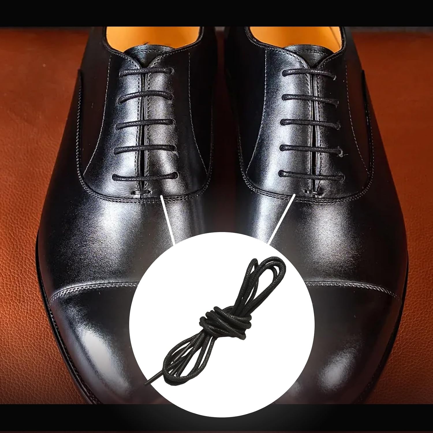 2 Pairs Waxed Round Shoelaces, 2.5mm Classic Oxford Shoe Laces for Formal Dress Shoes, Business Shoelaces, 80cm/31.5"