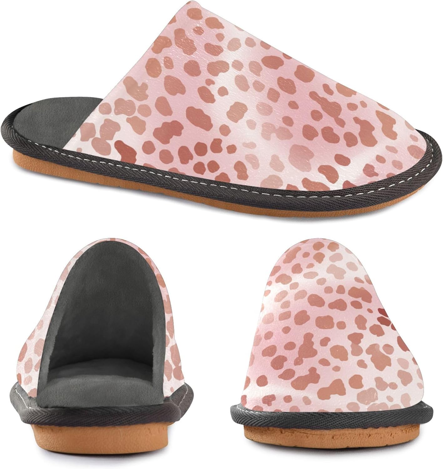 Pink Leopard Print House Slippers – Cozy Fuzzy Slippers for Guests, Washable & Disposable, Perfect for Shoeless Home, Spa & Hotel Use A111574