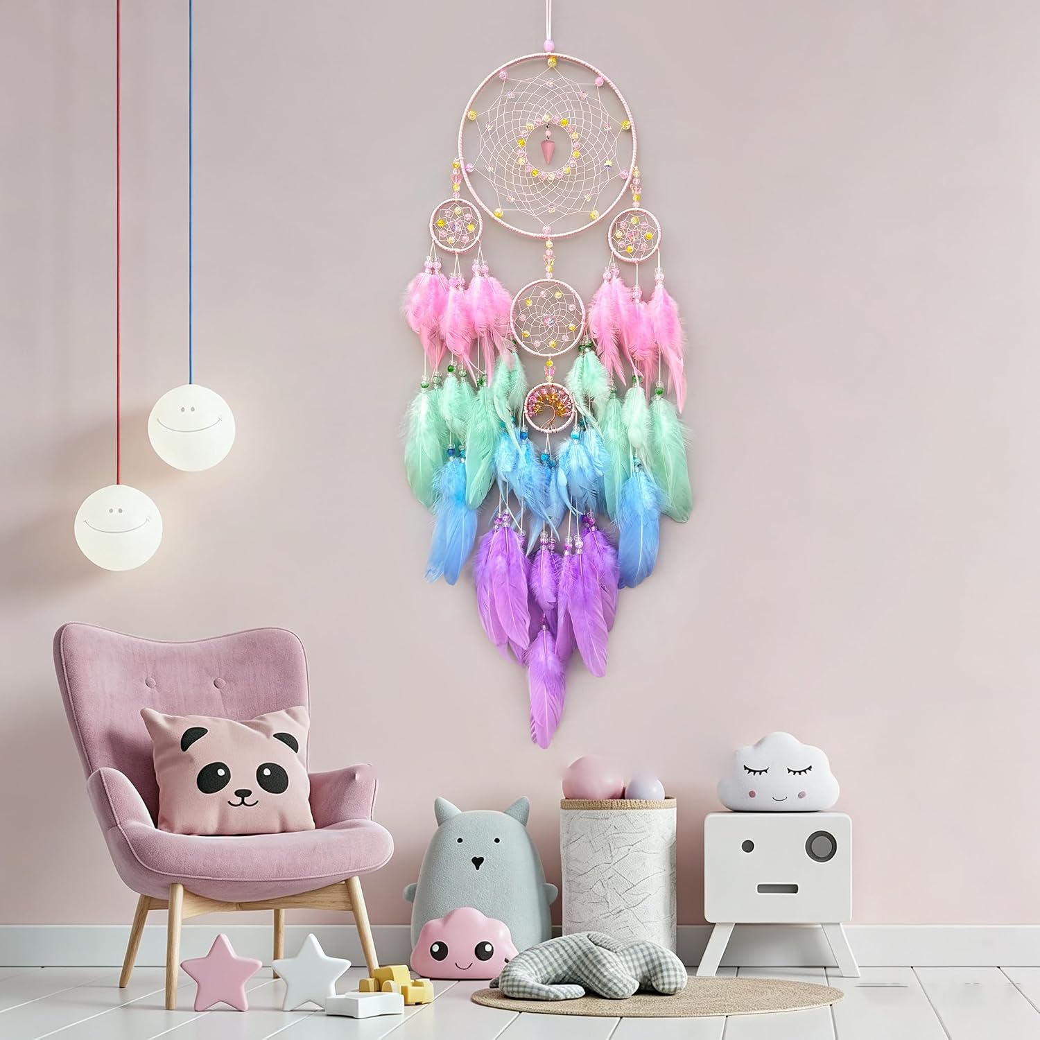 Pink Dream Catchers for Girls,Large Macaron Dream Catcher,Boho Dreamcatcher