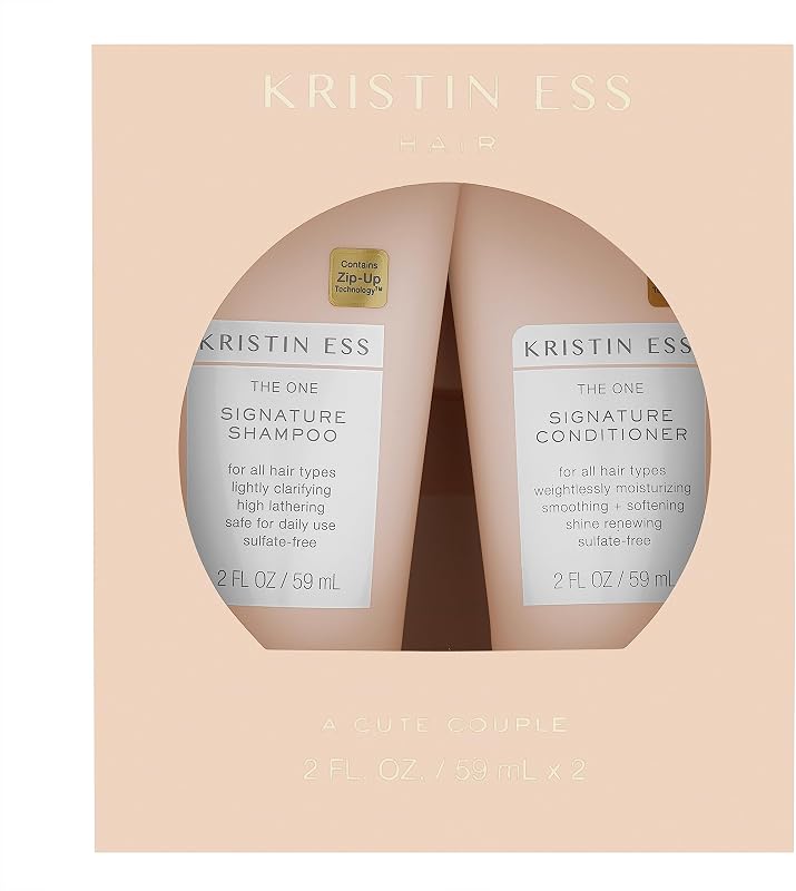 Kristin Ess Signature Travel Size Salon Shampoo + Conditioner Set for Moisture, Softness + Shine - Anti Frizz + Lightly Clarifying - Sulfate Free, Vegan + Safe for Color Treated Hair - Mini Travel Set