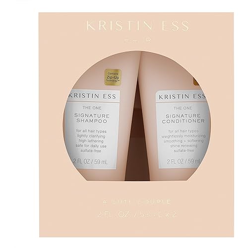 Kristin Ess Signature Travel Size Salon Shampoo + Conditioner Set for Moisture, Softness + Shine - Anti Frizz + Lightly Clarifying - Sulfate Free, Vegan + Safe for Color Treated Hair - Mini Travel Set