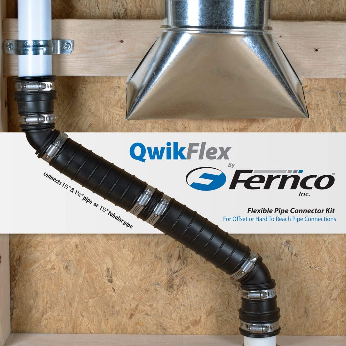 Fernco QwikFlex 36-in. Flexible Pipe Connector Kit for Offset or Hard To Reach 1-1/2-in. SCH40 PVC DWV Connections
