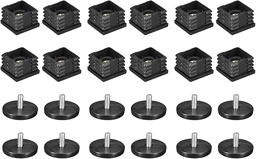 uxcell 8 piezas de insertos para tubos cuadrados con patas niveladoras, para tubo cuadrado de 1.57 x 1.57 pulgadas, rosca M8 de plástico negro para