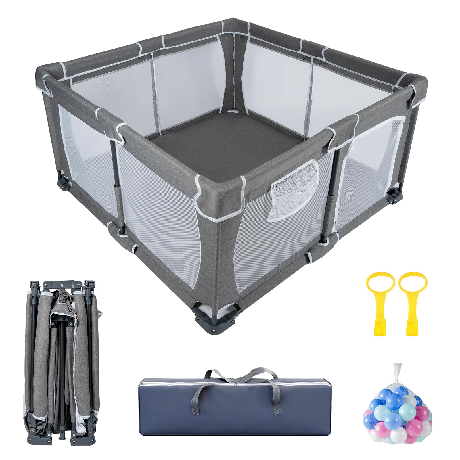 Foldable Baby Playpen,PlayPens for Babies and Toddlers?Indoor Outdoor Safety Play Area, Portable Child Activity Large Collapsible Play Yard?Folding Fence (Cationic Fabric-Grey, 50\"x50\") ( similar ) 