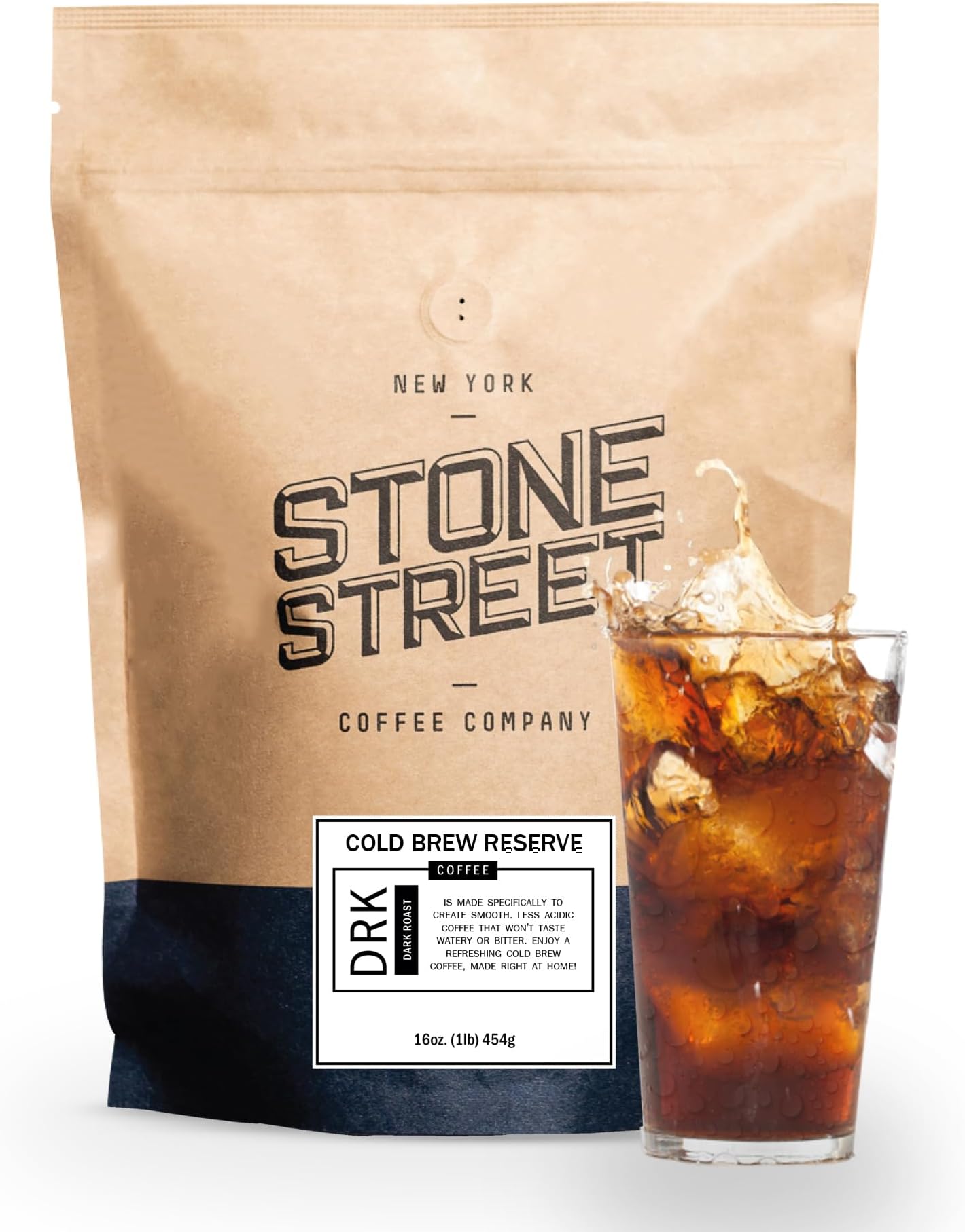 Stone Street Cold Brew Coffee, Low Acid, 100% Arabica, Gourmet Coffee - Strong & Smooth Blend, Coarse Ground, Dark Roast, Colombian Single Origin, 1 LB