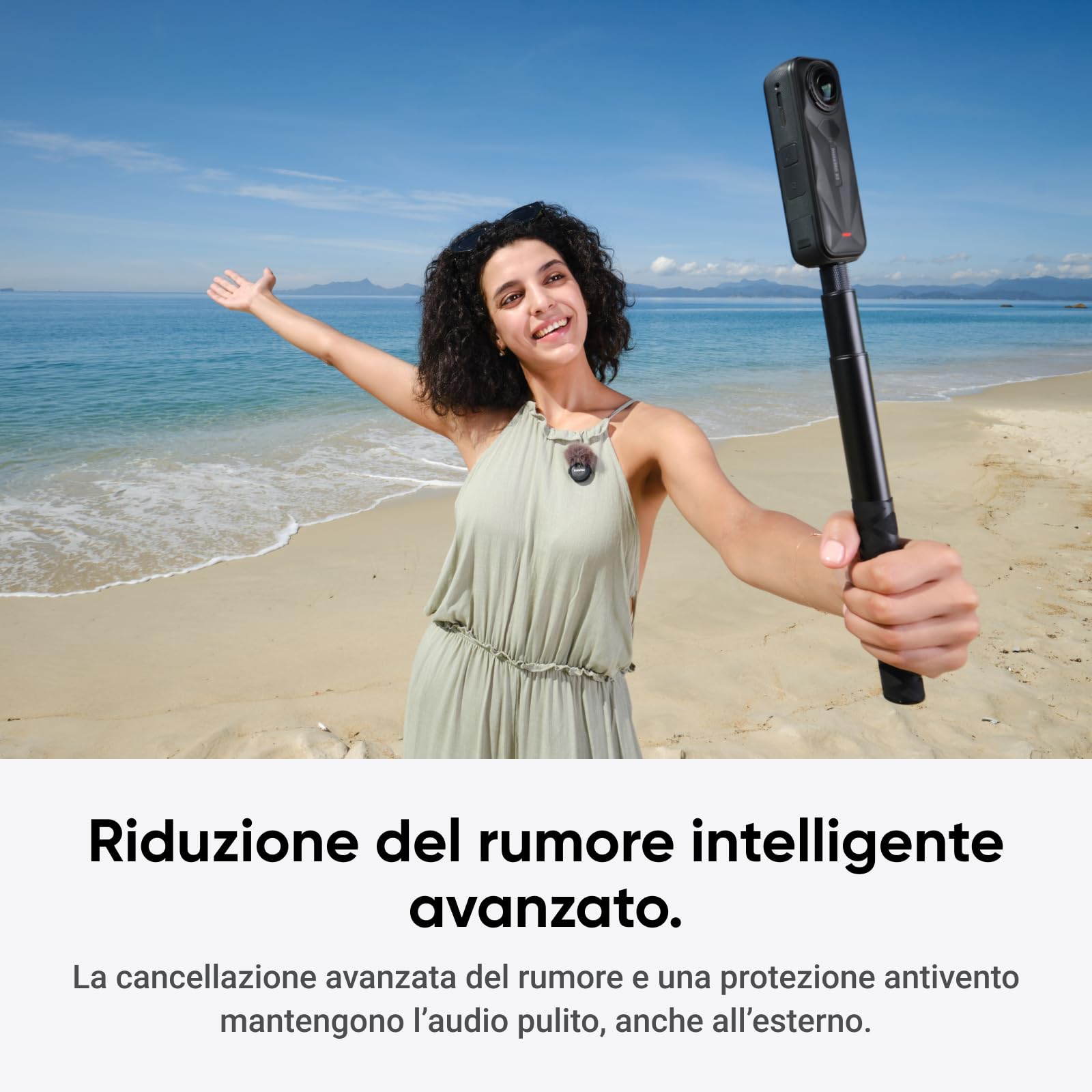Insta360 Trasmettitore Microfono Air, 7,9 g ultraleggero, microfono wireless X5/X4/X4 Air/Ace Pro 2/GO Ultra, cancellazione del rumore, Vlog, streaming