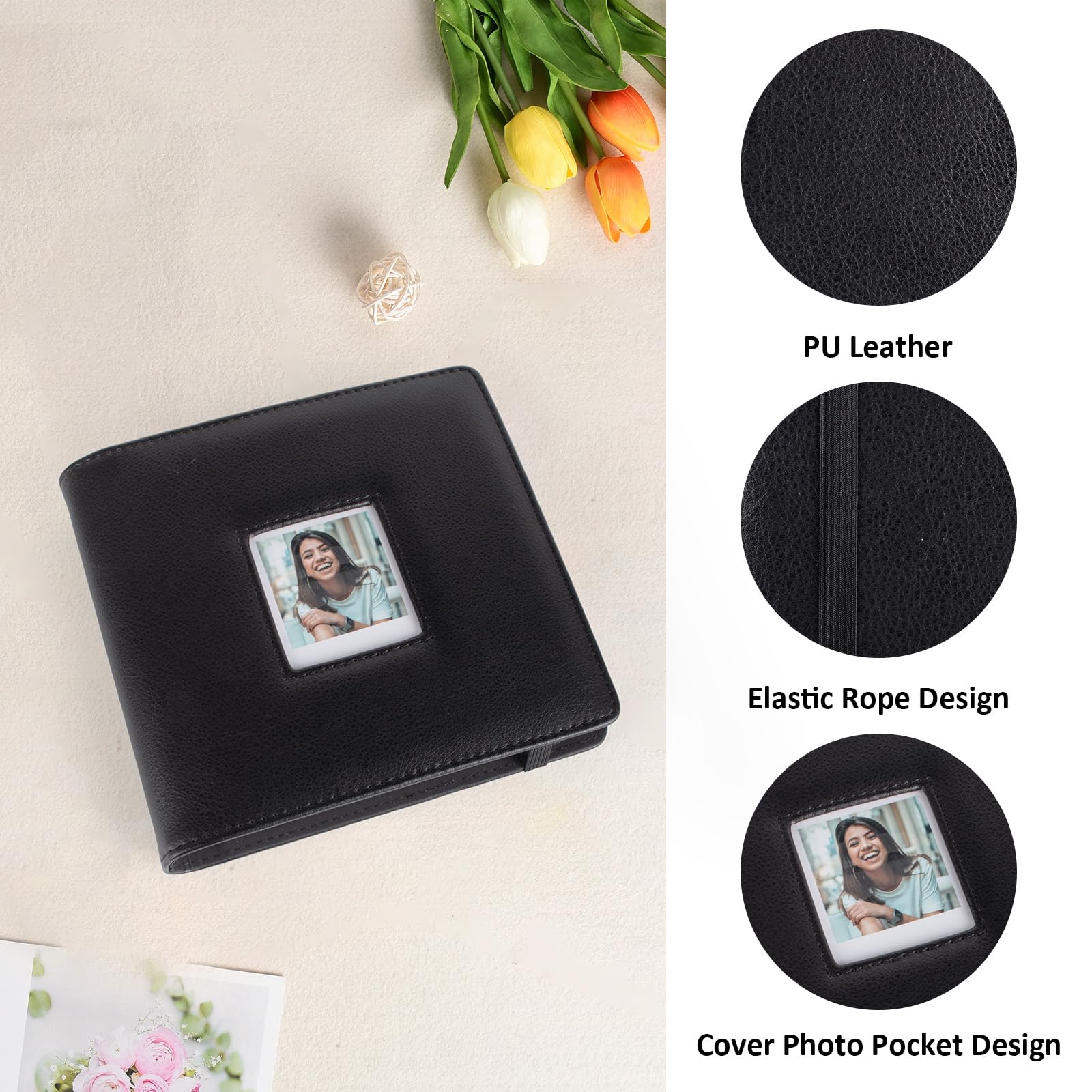 MUZIRI KINOKOO 288 Pockets Photo Album for Polaroid GO Instant Camera PU Leather Large Capacity Album for Polaroid GO Camera Film 2.62 * 2.12 Inch Film Collection Souvenir Photo Album - Image 3
