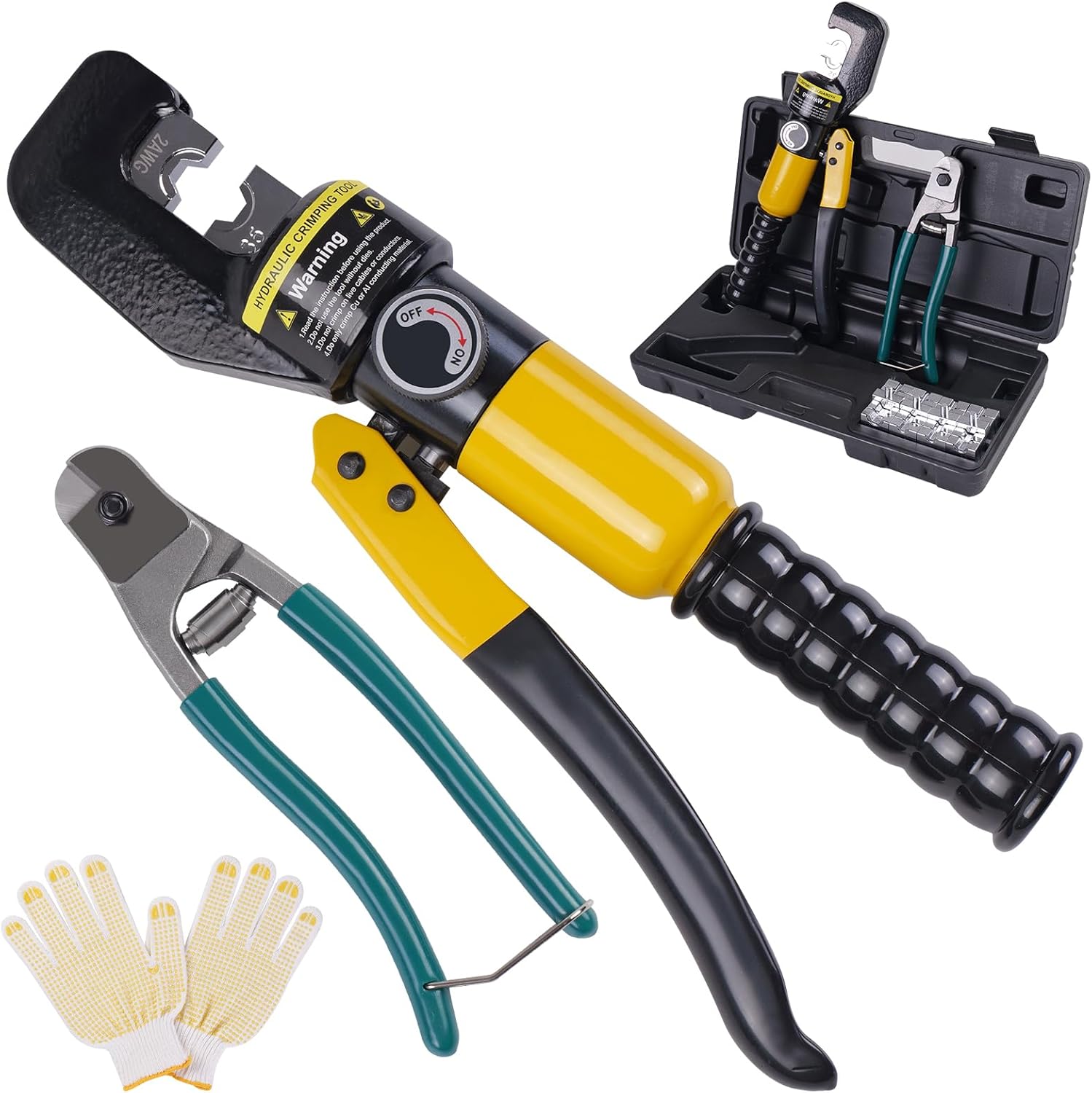 10 Ton Hydraulic Crimping Tool and Cable Cutter, Hydraulic Wire Cable Lug Terminal Crimper with 11 Dies, Crimper for 12-2/0 AWG, and 1/8 Cable Railing Battery Electrical Terminal Wire Swaging Tool