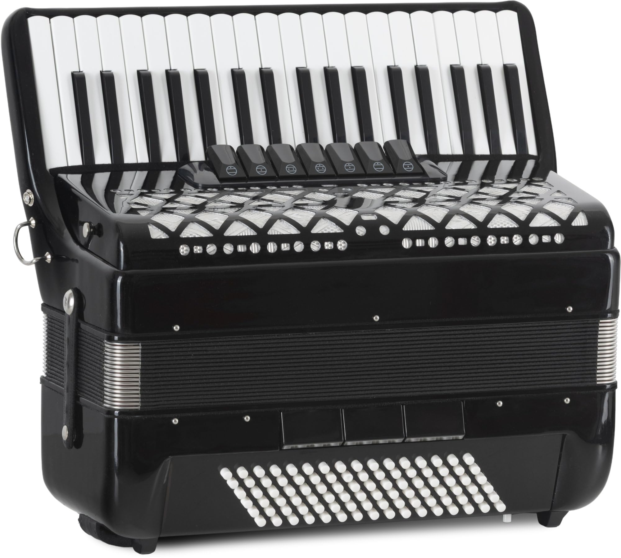 Classic Cantabile Fisarmonica 96 Bassi "Secondo V" Set Nera, 4 kg | 37 tasti del discant, Estensione: F-f (come nella maggior parte delle fisarmoniche Hohner a 96 bassi), 96 bottoni di basso