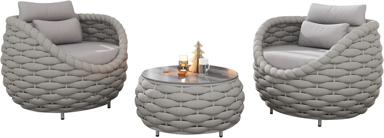Conversation Set Aluminum Outdoor & Indoor Sofa Modern Patio Furniture Set with Soft Cushion and Coffee Table for Balcony Garden (Grey)