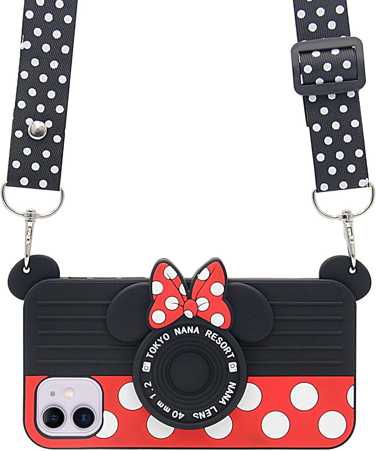 Shockproof Ultra Thick Soft Silicone Case Cover for Apple iPhone 12 Pro 12Pro Minnie Mouse Camera with Crossbody/Neck Strap Walt Disney Disneyland 3D Cartoon Cute Lovely Funny Kids Girls Women