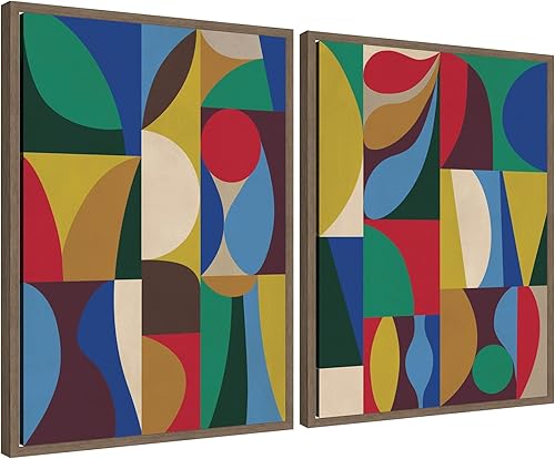 Kate and Laurel Abstract Deep 2 Piece Framed Canvas Wall Art Set by Rachel Lee, Sylvie Walnut Modern Contemporary, Abstract Art for Wall Decor