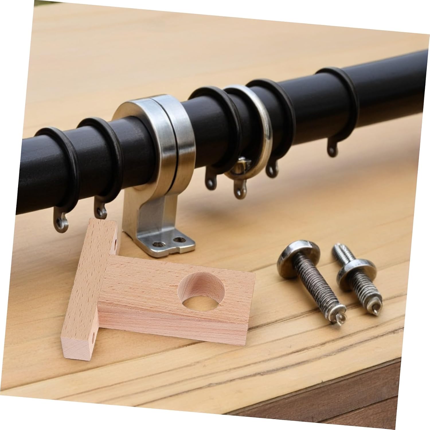 STOBAZA 4pcs Wooden Curtain Rod Brackets Easy to Install Curtain Holders with Strong Bearing Capacity Sturdy Support for Household Drapes Compatible with Rods