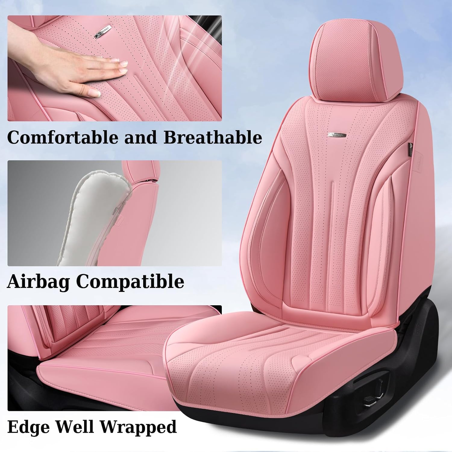 Coverado Seat Covers for Cars, Leather Car Seat Covers Full Set, Pink Waterproof Seat Covers, Luxury Car Seat Protector, Front and Back Car Seat Cushions Universal Fit for Most Sedans, Trucks, SUV