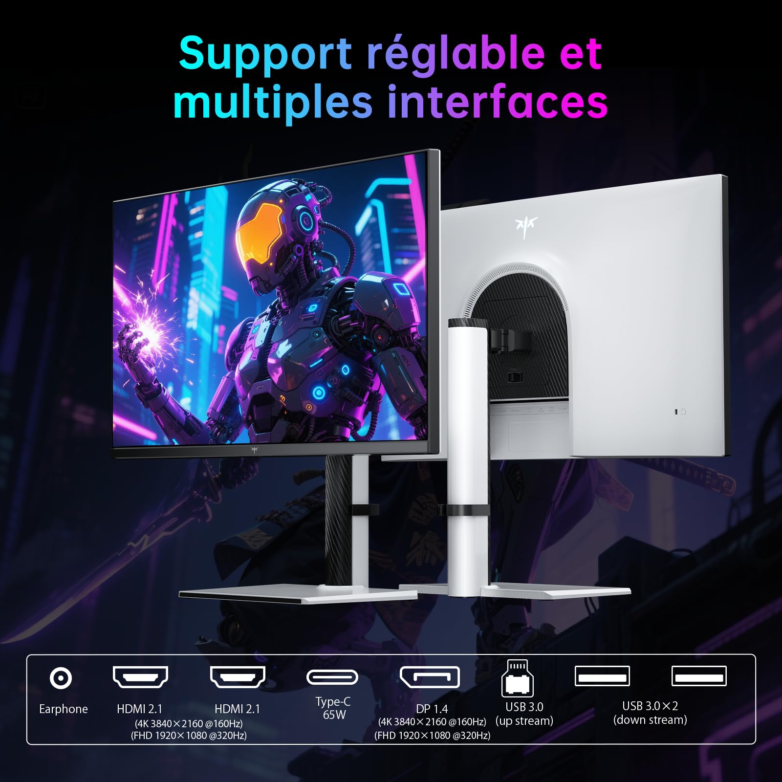 KTC Écran PC Gamer MiniLED 27 Pouces M27P6, 4K 160Hz / 1080P 320Hz Commutation Transparente, 1152 Zones de Gradation Locale, HDR1400, 1ms GtG, Adaptive Sync, 145% sRGB, KVM, Blanc