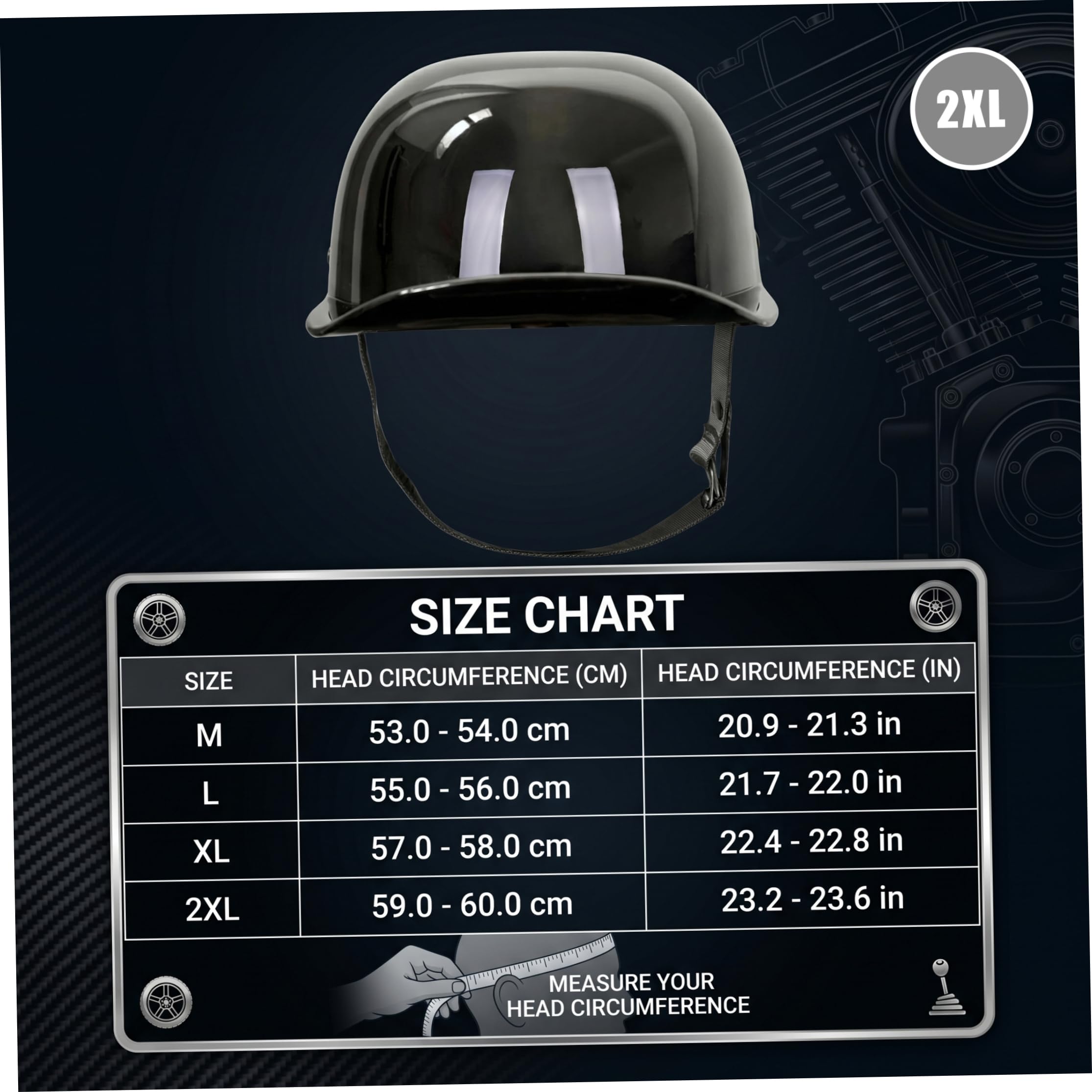 Cappellino da baseball per casco da stile vintage con visiera nero lucido taglia 59-60 cm.