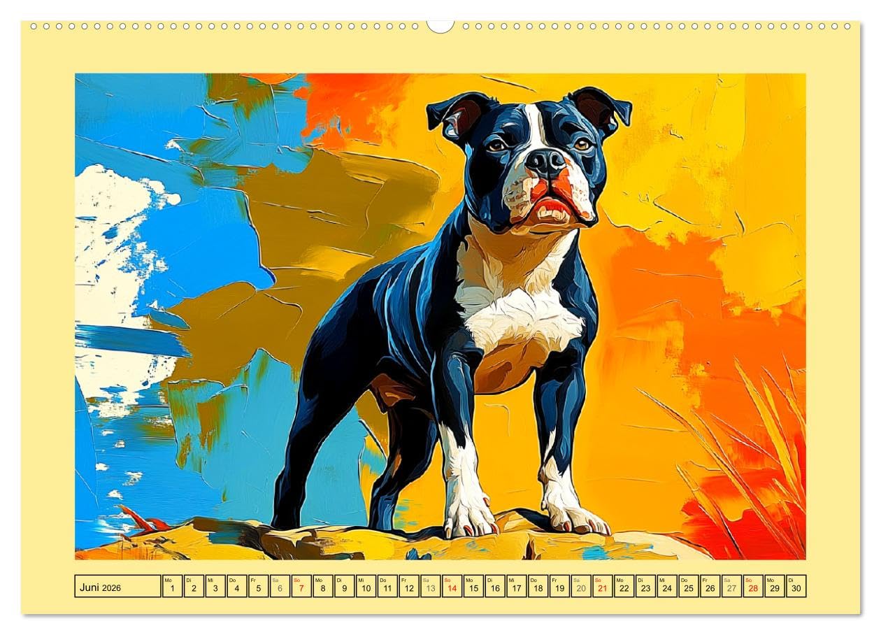 Pit Bulls und Familie. Bunte Bull Breed Schönheiten (hochwertiger Premium Wandkalender 2026 DIN A2 quer), Kunstdruck in Hochglanz: Eine Sammlung ... in farbenfrohen Paintings (CALVENDO Tiere)