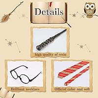 Vista 3 de Juego de accesorios de disfraz de mago, accesorios de cosplay, regalos de varita mágica, marco de anteojos para fanáticos, cumpleaños, Halloween