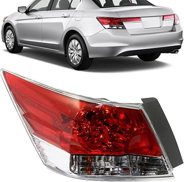 Tail Light Assembly For 2008 2009 2010 2011 2012 Honda Accord LX EX EX-L - Fits Driver Side of Accord Tail Lights - Rear Outer Taillight Brake Light Includes Bulb, Lens, Housing
