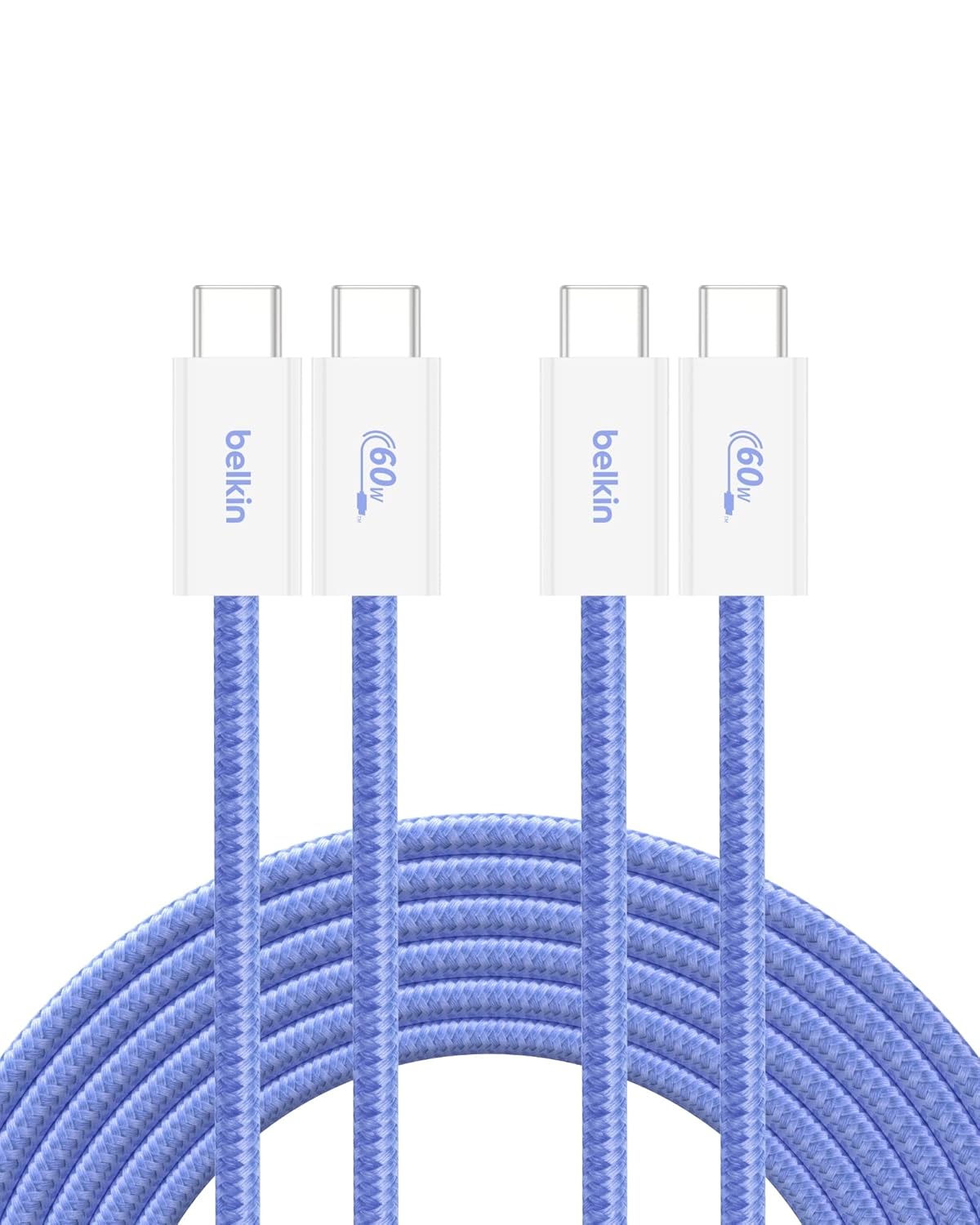 Belkin USB C to USB C Cable 2-Pack, 9.9ft, 60W - Type C Charger, iPhone Charger Cord, Soft, Braided, Flexible for iPhone 17, Galaxy S25, Pixel 10, Airpods, iPad Pro & More, Travel Essentials - Blue