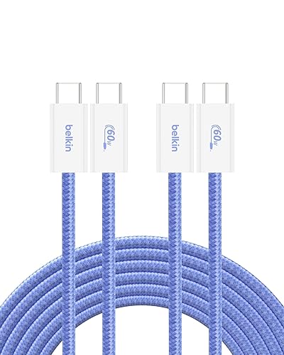 Miniatura 30 de Belkin Cable USB C a USB C, 6.6 pies, 60 W, cargador tipo C, cable de carga para iPhone, suave, trenzado, flexible para iPhone 16, Galaxy S25, Pixel