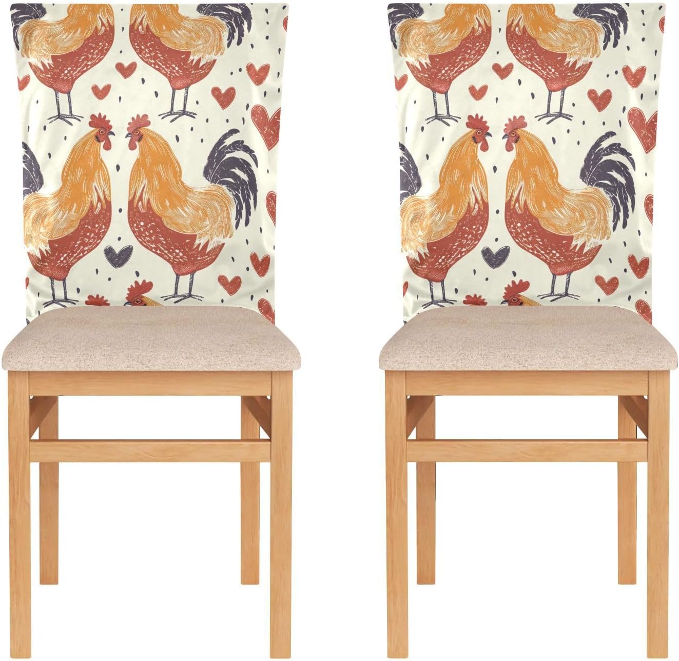 ALAZA Romantic Rooster Hearts Chair Back Cover Set of 6, Washable Reusable Removable Chair Slipcovers Decorative Chair Cover for Home Kitchen Wedding Party