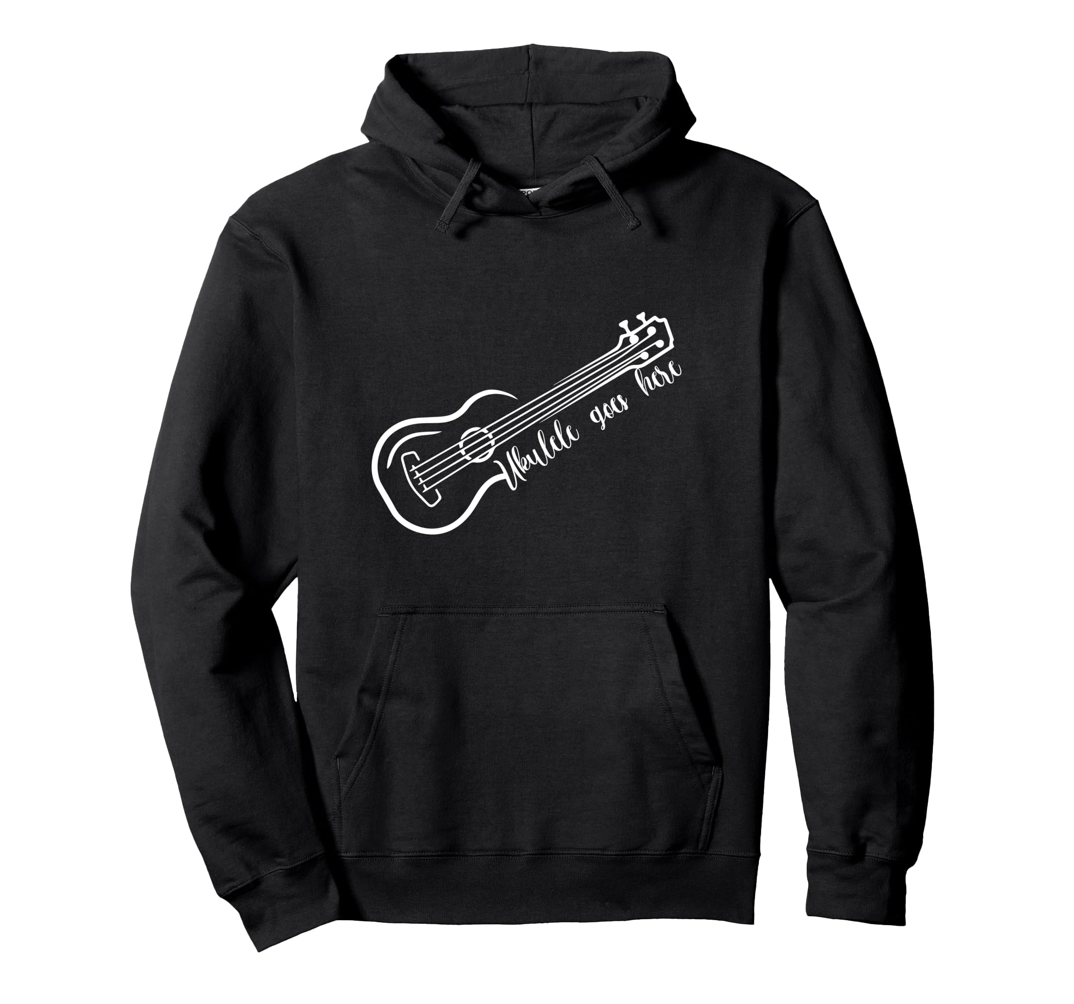 Ukulele Goes Here Hawaiian Acoustic Musician Guitar Uke Pullover Hoodie, Black