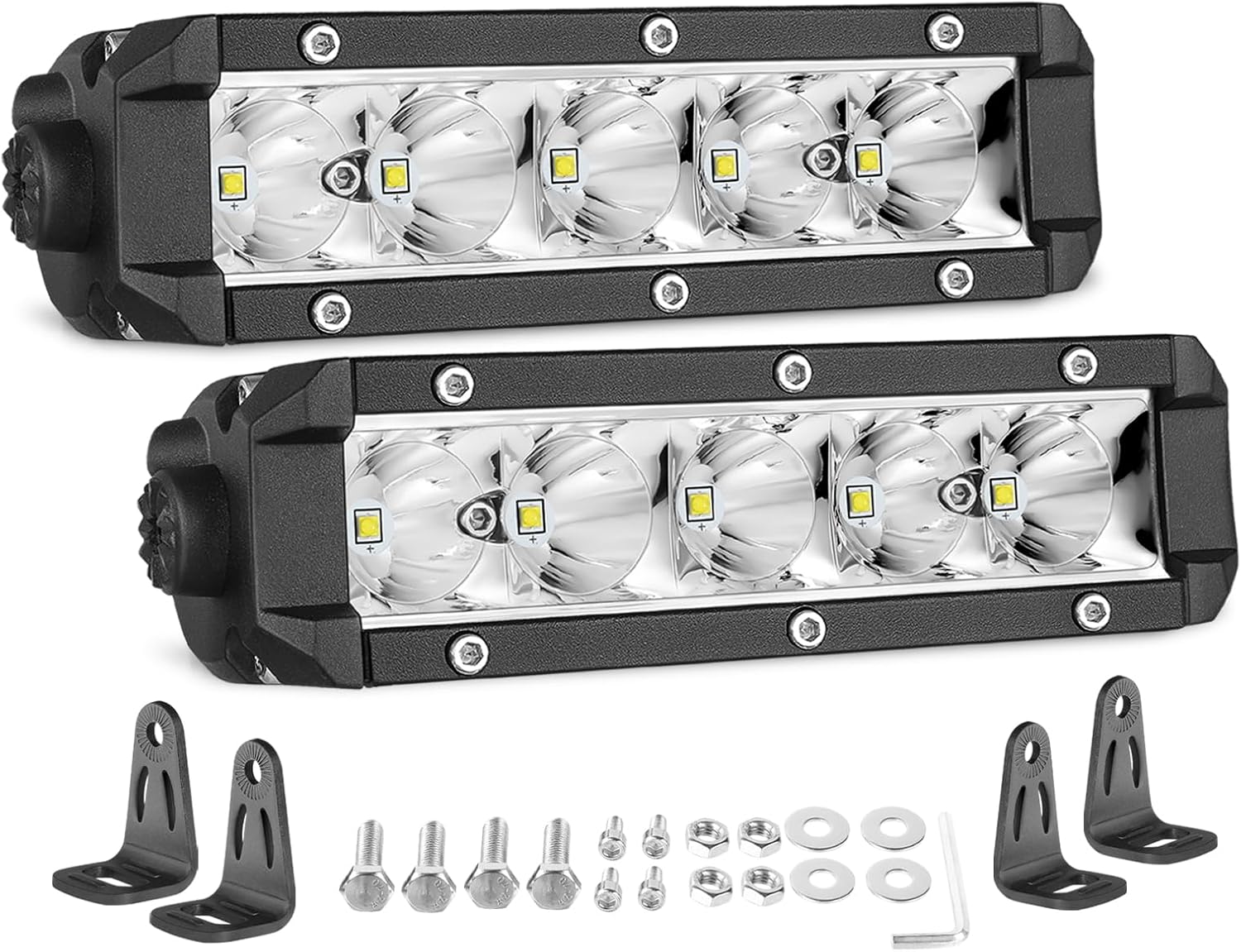 6 Inch LED Light Bar, Niwaker 2Pcs 50W Single Row Light Bar Off Road Driving Lights Spot Work Lights Slim LED Reverse Lights for Truck Pickup SUV UTV ATV Dirt Bike Lawn Mower Grill Bumper Mount