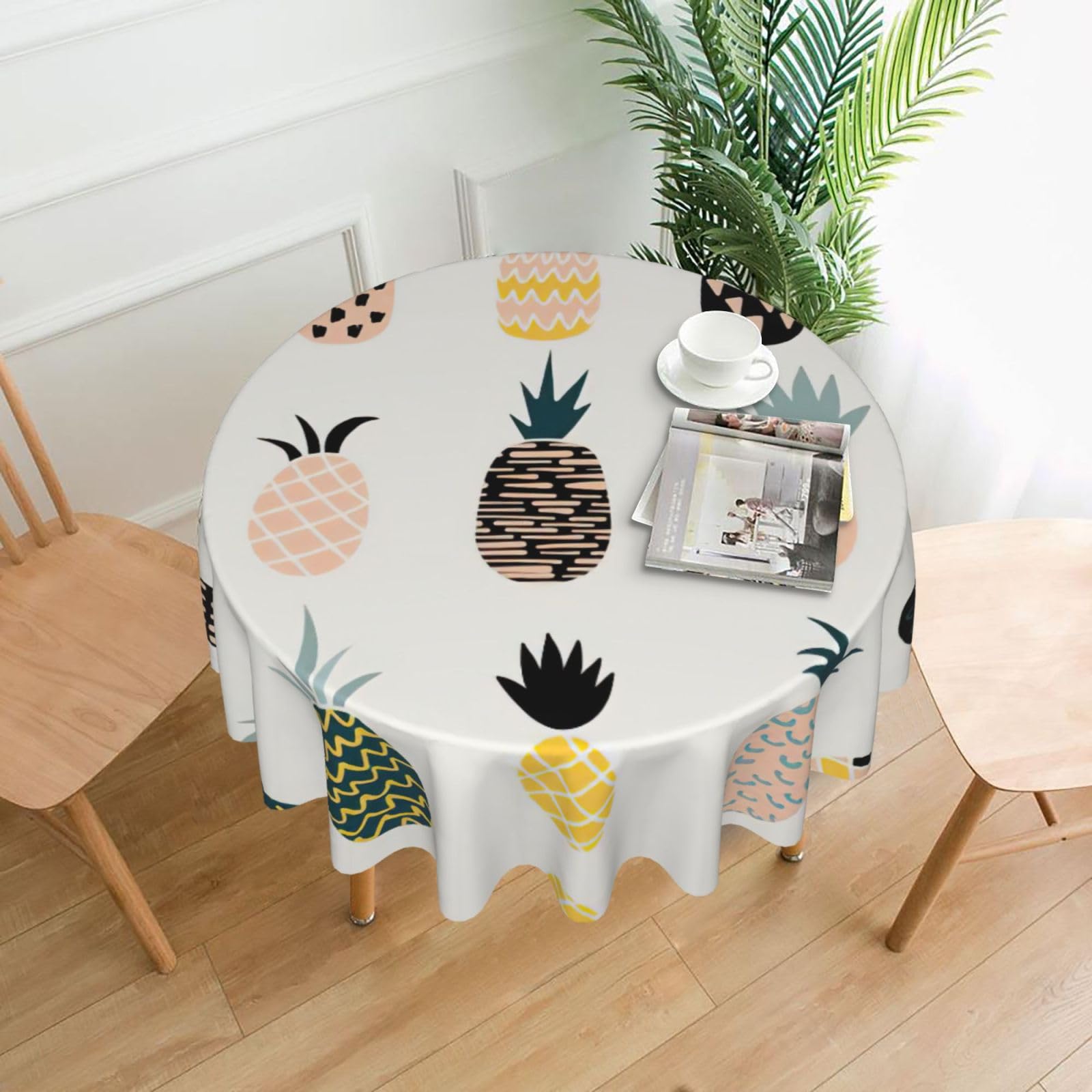 VCzsdff Pineapple Print Stain Resistant Round Tablecloth 60in Family Friendly Polyester Cloth for Kids Meals