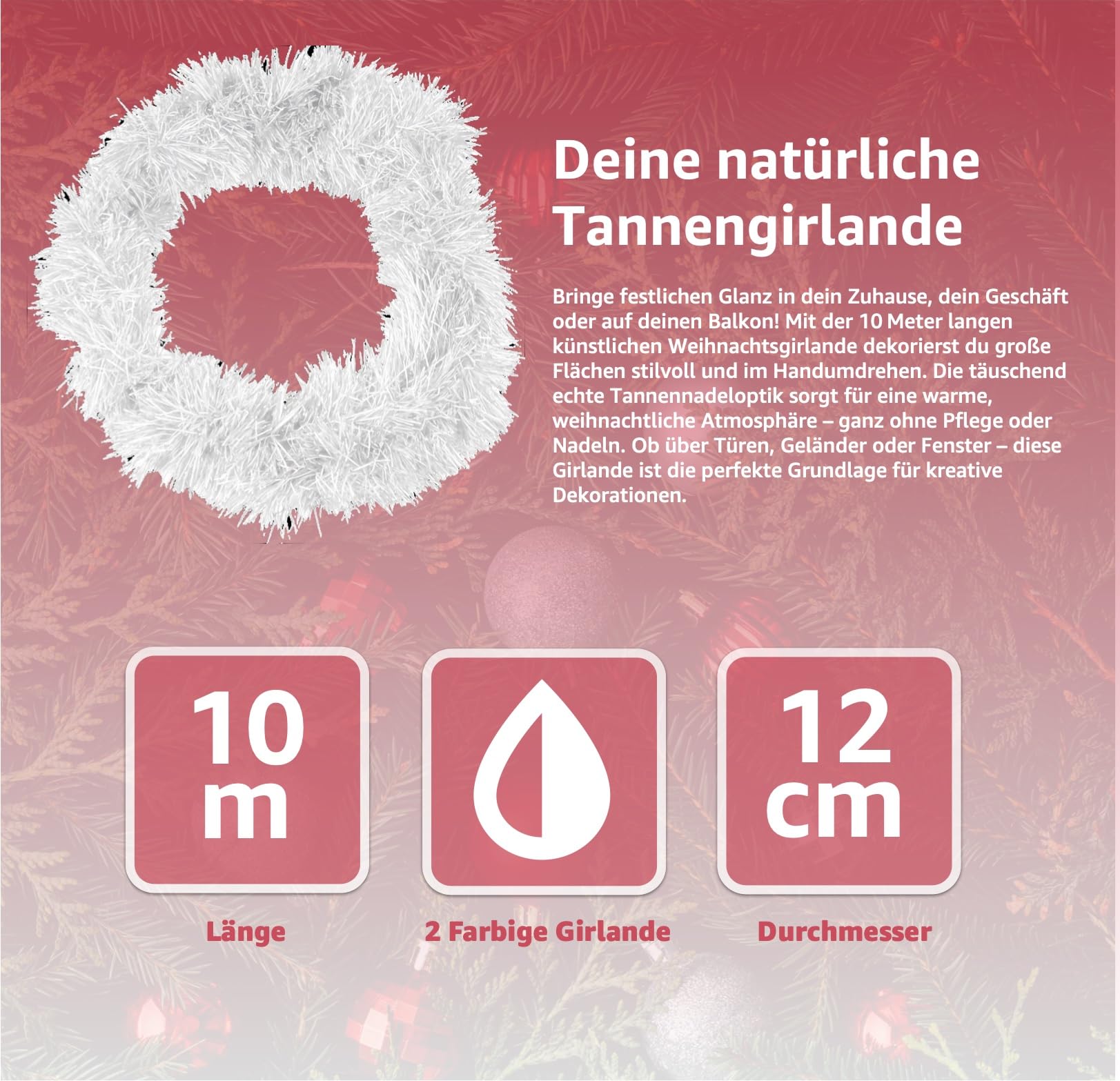 3X Ghirlanda natalizia Ø 10 cm 10 m - ghirlanda decorativa artificiale - ghirlanda di abete per Natale (3X Bianco)
