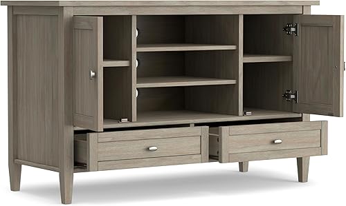 Miniatura 2 de SIMPLIHOME Warm Shaker - Soporte de TV de transición de madera maciza de 47 pulgadas de ancho, color gris envejecido para televisores de hasta 50