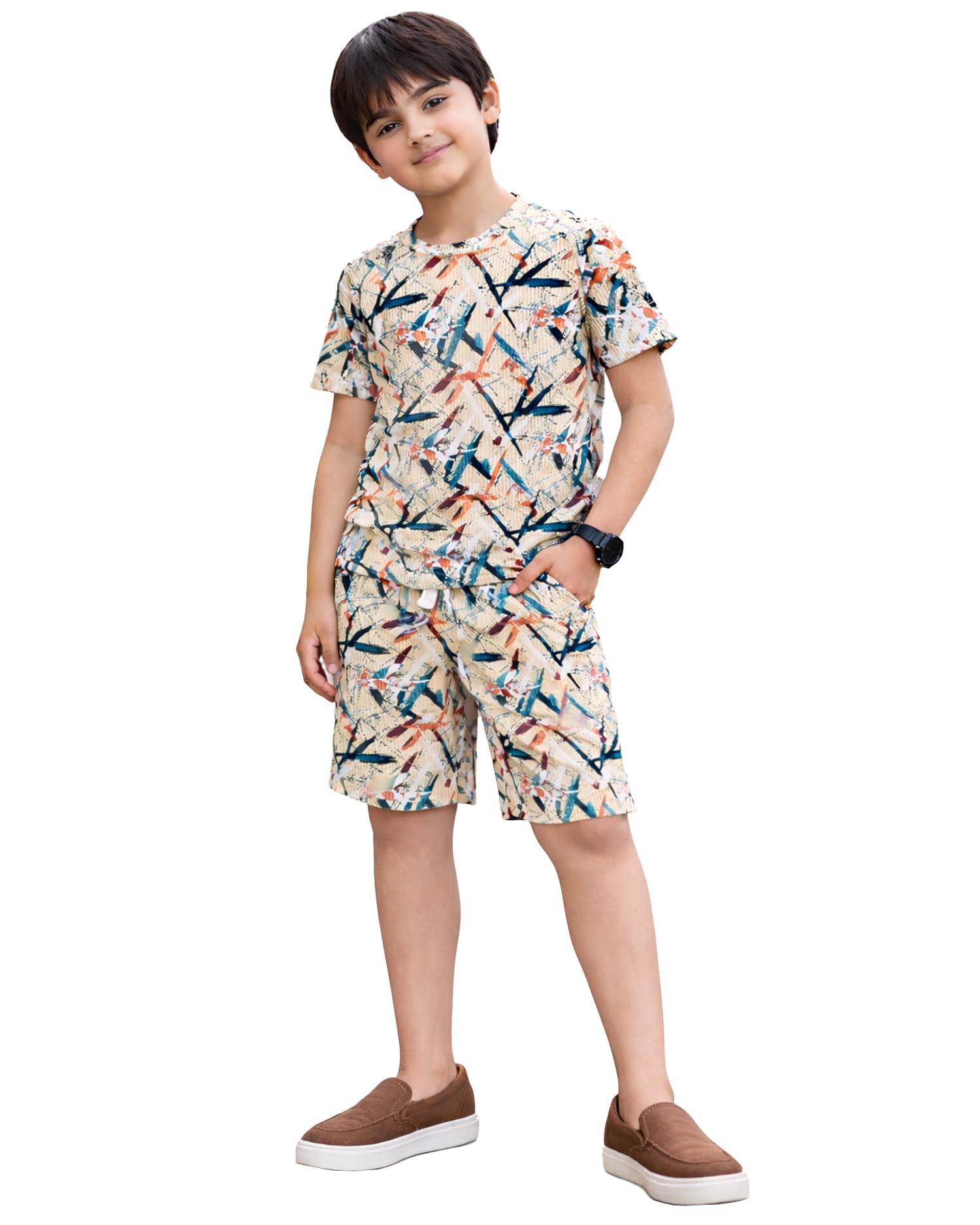 Kuchipoo Boys Graphic Print Cotton Clothing Set | Trendy T-Shirt & Shorts Co-Ord | Lightweight Summer Wear for Kids