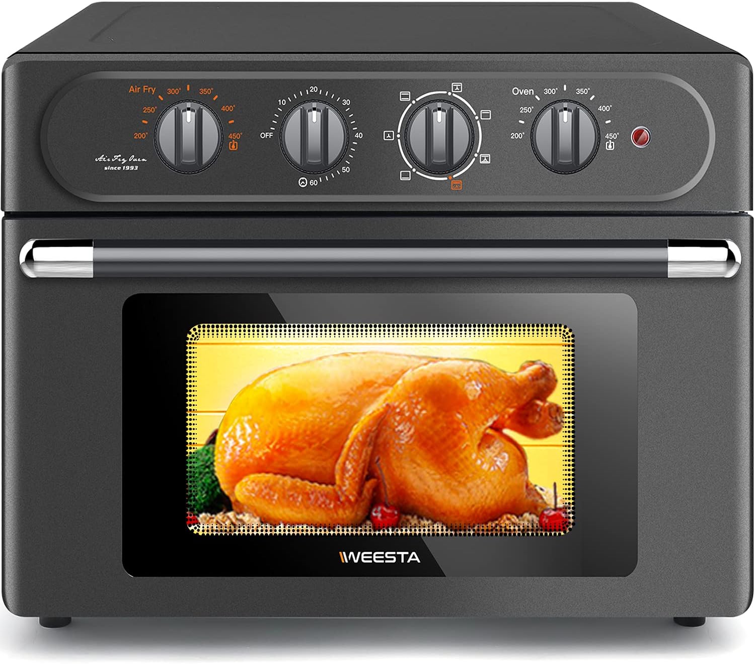Air Fryer Toaster Oven,6 Slice 24QT Convection Airfryer Countertop Oven Combo,Reheat,Bake,Broil,Fry Oil-Free, Nonstick Interior ,Cooking Accessories Included, Stainless Steel, Easy Clean,1500W (grey 24QT)