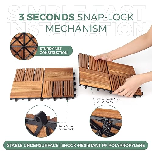 Miniatura 5 de Azulejos entrelazados de madera dura para patio paquete de 10 12 x 12 pulgadas azulejos de madera de acacia entrelazados al aire libre azulejos de