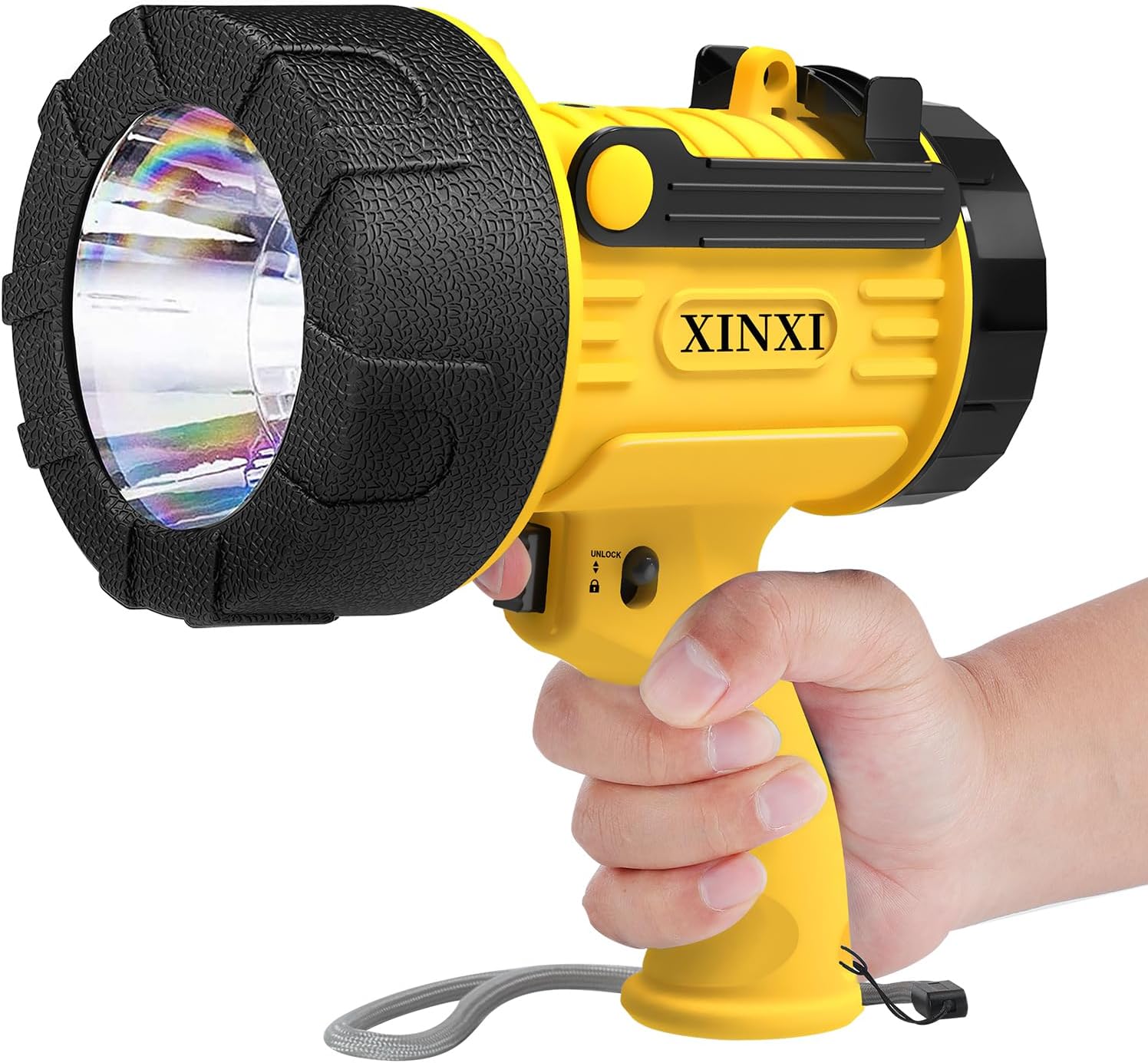 XINXI Rechargeable Spotlight with 1000000 Lumens, 4 Light Modes and USB Charger for Hiking, Boating, Hunting, IP67 Waterproof Handheld Flashlight with red Filter(Yellow)