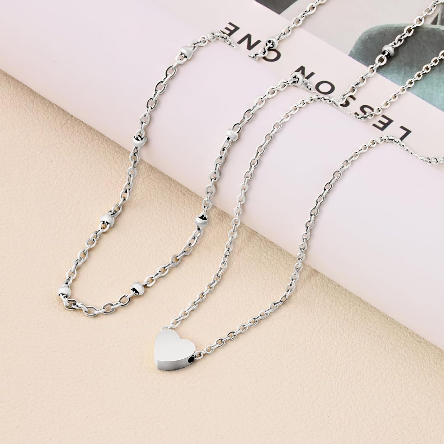 Gold Necklaces Stack for Women, Silver Layered Cute Dainty Bow Heart Pendant Stackable Necklace Simple Stainless Steel Small Thin Chain Choker Necklaces Jewelry Set - Image 7